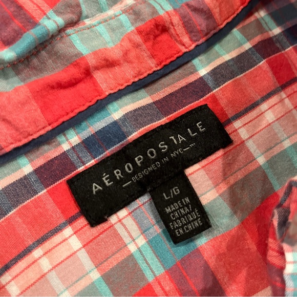 Aeropostale Casual Button Front Shirt Size Large Pink Plaid - Picture 5 of 5
